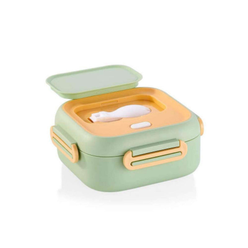 Korkmaz Essentials Stainless Steel Inside Green Lunch Box with Spoon - Made in Turkey