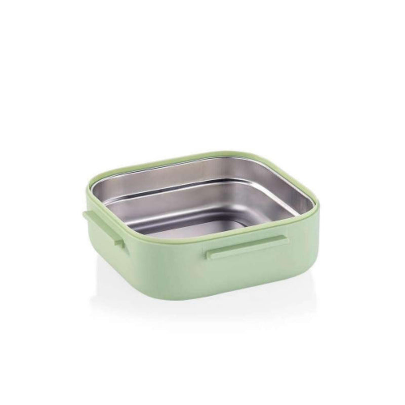 Korkmaz Essentials Stainless Steel Inside Green Lunch Box with Spoon - Made in Turkey
