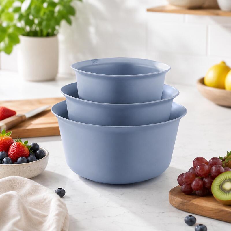 Korkmaz Essentials Grey 3-Piece Mixing Bowl Set with Colander Strainer