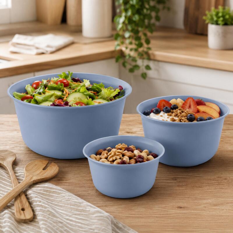 Korkmaz Essentials Grey 3-Piece Mixing Bowl Set with Colander Strainer