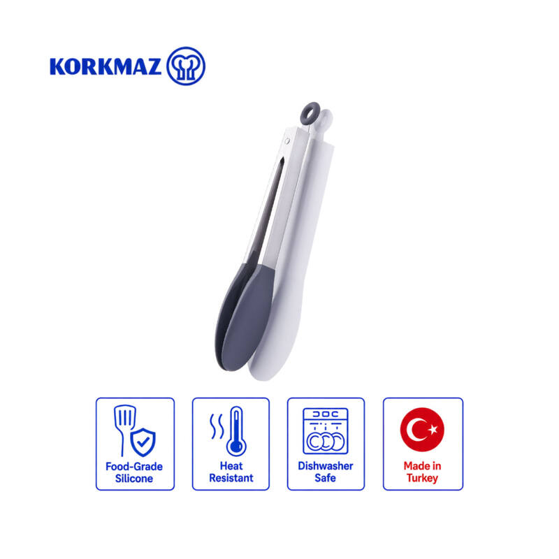 Korkmaz Twisty Silicone Kitchen Tongs with Locking Clip, Non-Stick Safe