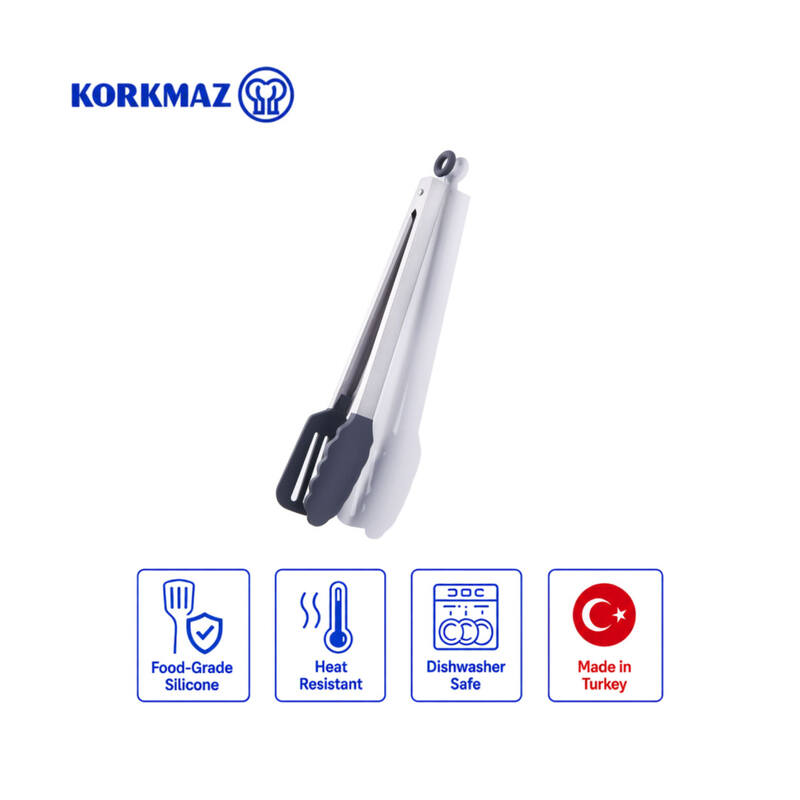Korkmaz Twisty Silicone Grill Tongs with Locking Ring, Non-Stick Safe