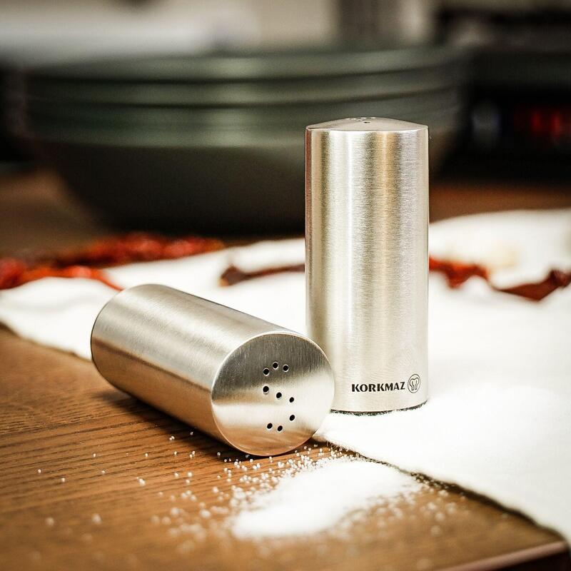 Korkmaz Duo Satin Stainless Steel Salt and Pepper Shaker Set, 2-Piece