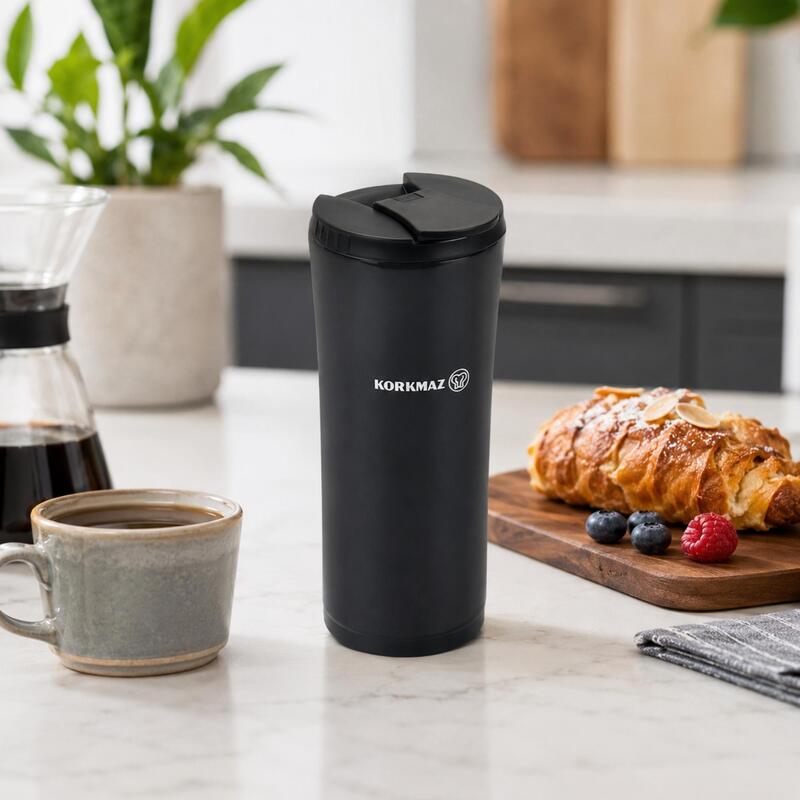 Korkmaz Freedom Portable Stainless Steel Coffee Tumbler with Flip Lid, 500ml