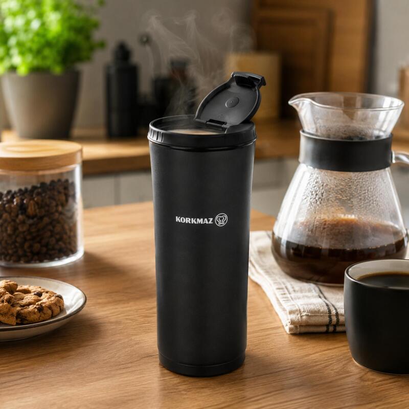 Korkmaz Freedom Portable Stainless Steel Coffee Tumbler with Flip Lid, 500ml