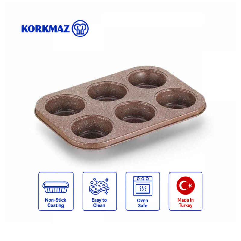 Korkmaz Muffy 6-Cup Granite Non-Stick Muffin and Cupcake Baking Pan