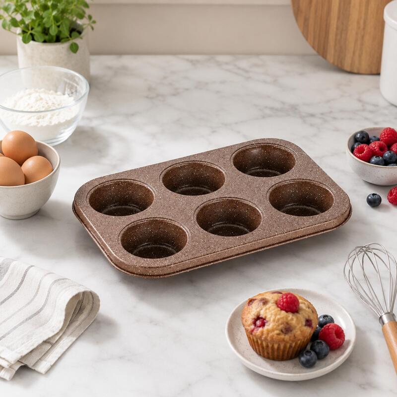 Korkmaz Muffy 6-Cup Granite Non-Stick Muffin and Cupcake Baking Pan