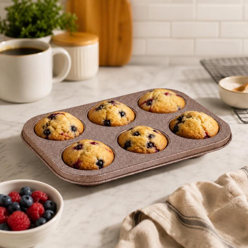 Korkmaz Muffy 6-Cup Granite Non-Stick Muffin and Cupcake Baking Pan