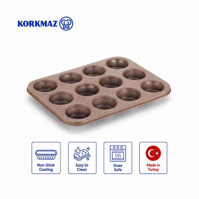 Korkmaz Muffy 12-Cup Granite Non-Stick Muffin and Cupcake Baking Pan