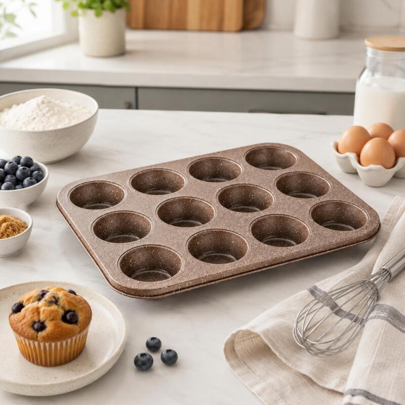 Korkmaz Muffy 12-Cup Granite Non-Stick Muffin and Cupcake Baking Pan