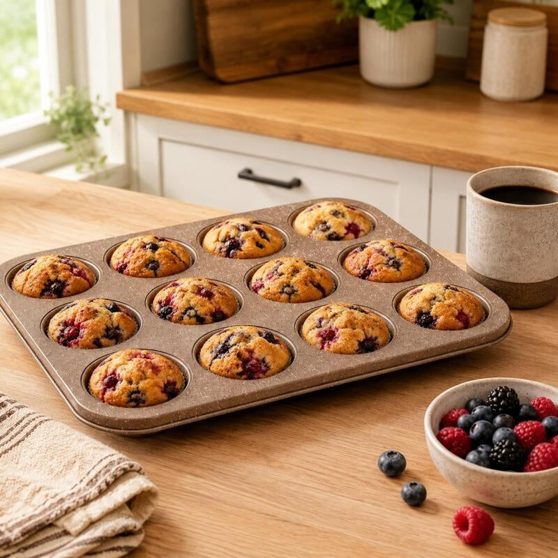 Korkmaz Muffy 12-Cup Granite Non-Stick Muffin and Cupcake Baking Pan
