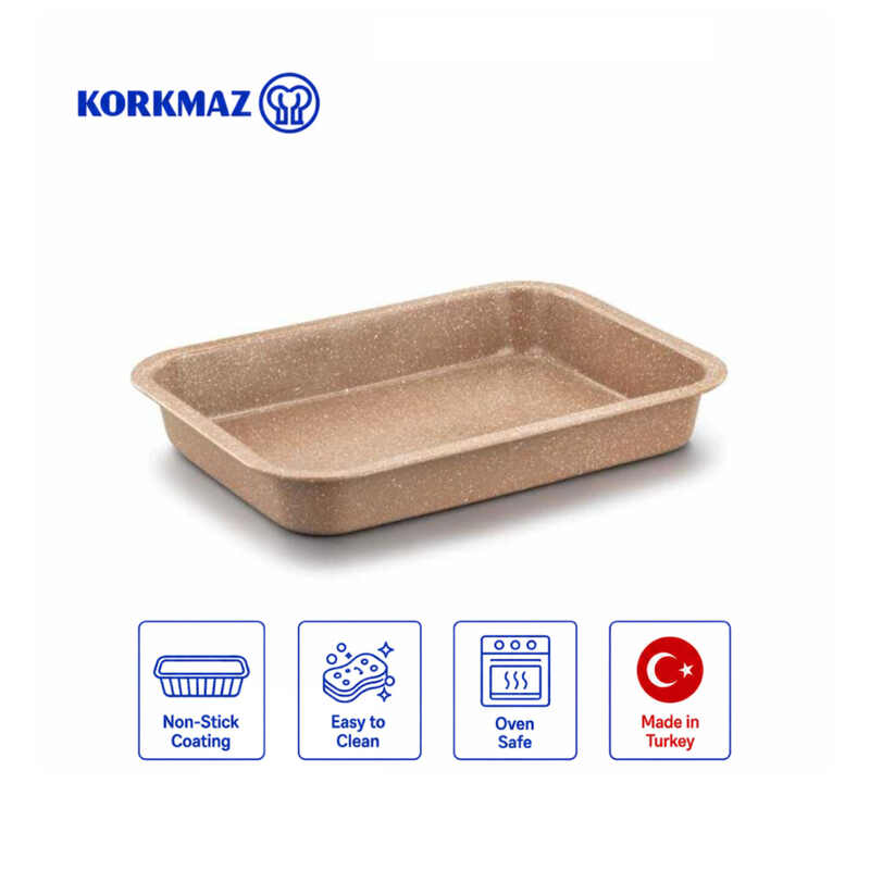 Korkmaz 39cm Non-Stick Rectangular Oven Tray for Cakes, Brownies and Lasagne