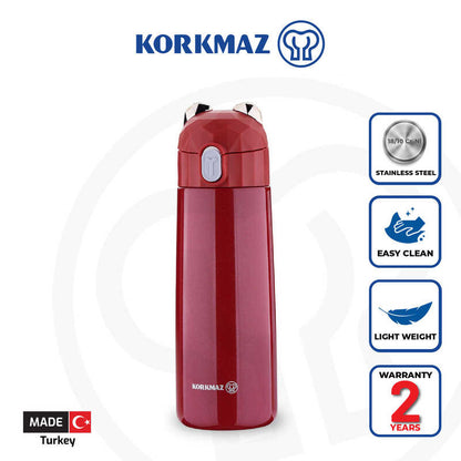 Korkmaz Bambino Plus Stainless Steel Insulated Water Bottle - BPA-Free Kids Tumblers, Made in Turkey