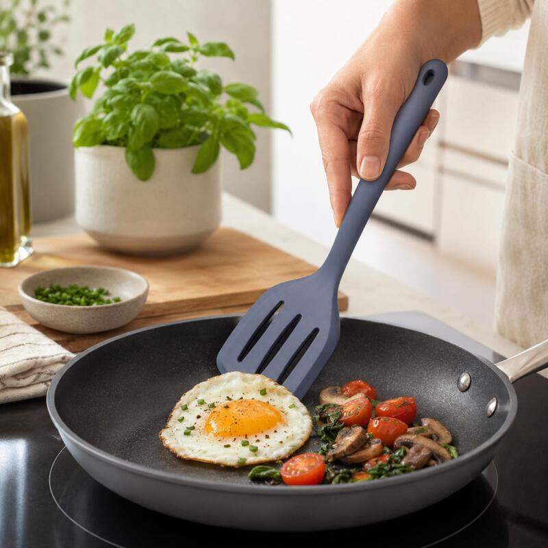 Korkmaz Twisty Silicone Slotted Turner, Heat-Resistant BPA-Free Spatula
