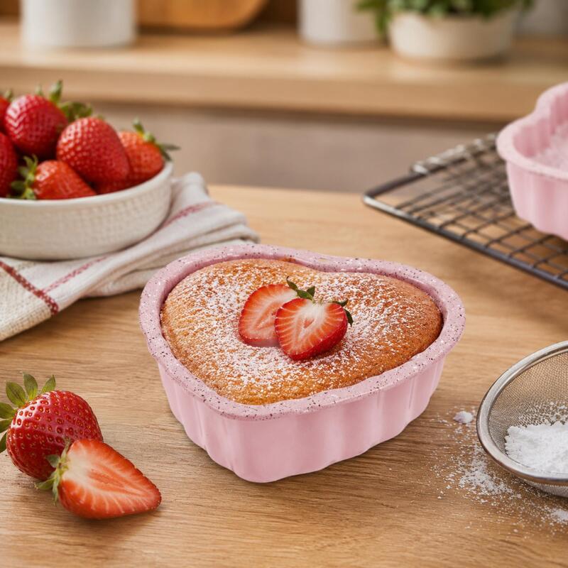 Korkmaz Torta 2-Piece Granite Non-Stick Mini Heart Cake Pan Set, 12cm