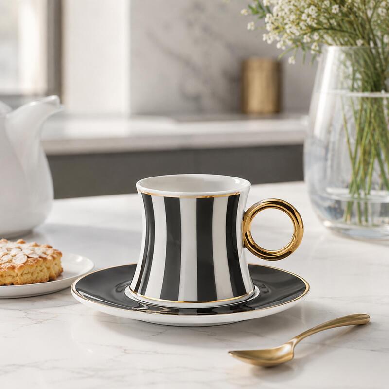 Korkmaz Freedom 12-Piece Porcelain Turkish Coffee Cup and Saucer Set for 6