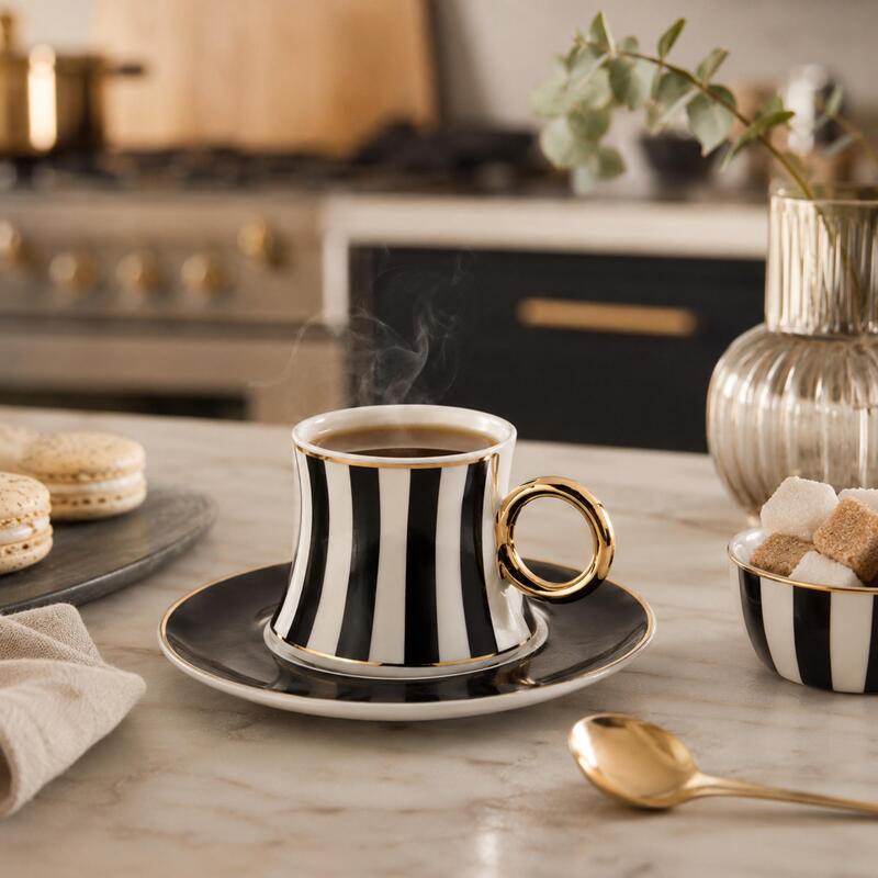 Korkmaz Freedom 12-Piece Porcelain Turkish Coffee Cup and Saucer Set for 6