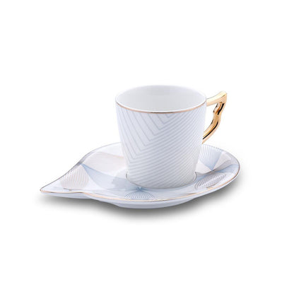Korkmaz Eva Coffee Espresso Cups with Saucers Set - For Latte Macchiato, Set of 2, Made in Turkey