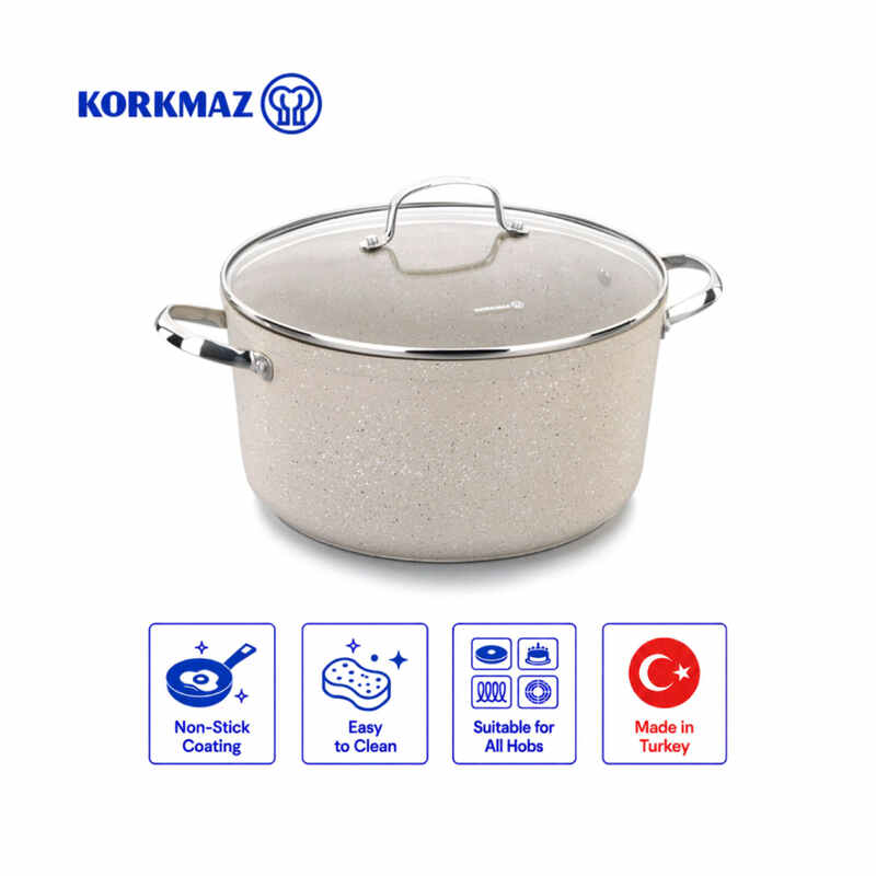 Korkmaz Granita Non-Stick Stock Pot with Glass Lid, Induction Compatible