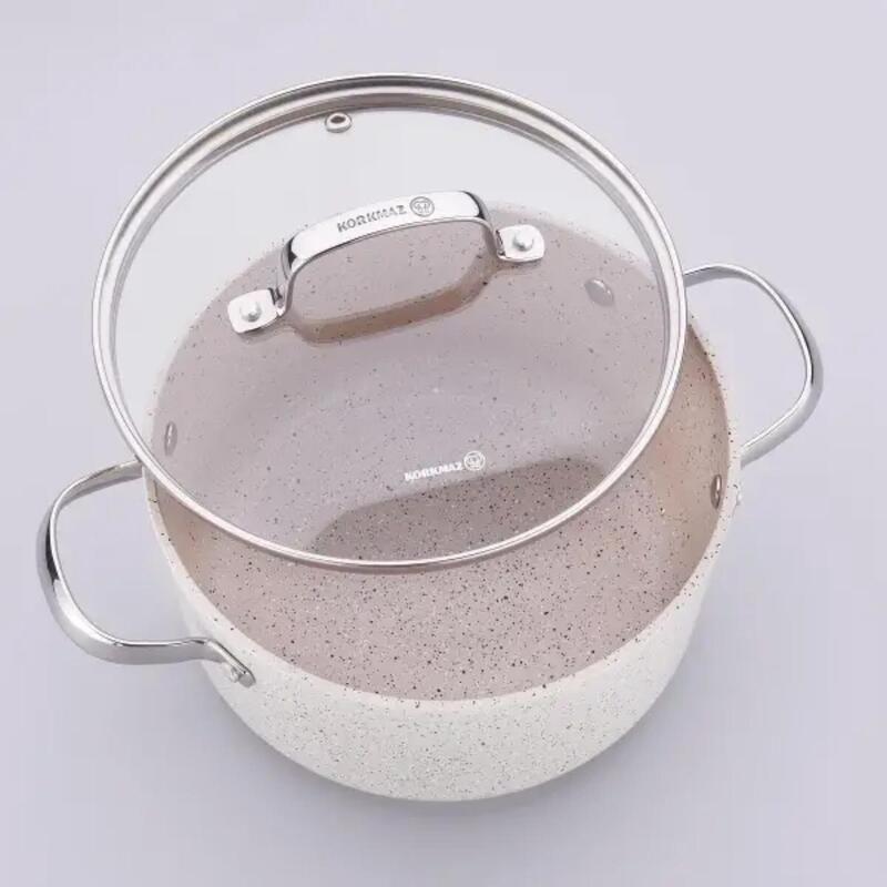 Korkmaz Granita Non-Stick Stock Pot with Glass Lid, Induction Compatible