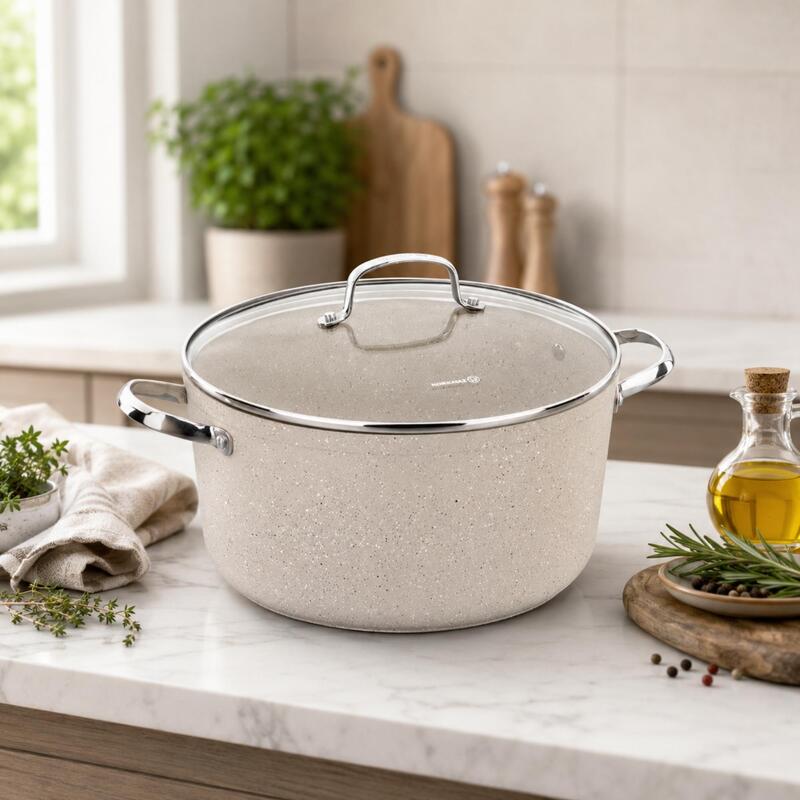 Korkmaz Granita Non-Stick Stock Pot with Glass Lid, Induction Compatible