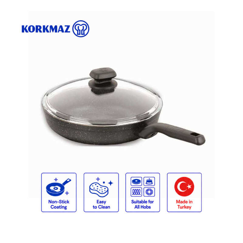 Korkmaz Ornella Non-Stick Frying Pan with Glass Lid, Induction Compatible