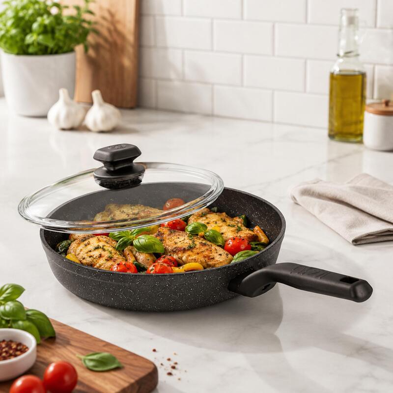 Korkmaz Ornella Non-Stick Frying Pan with Glass Lid, Induction Compatible