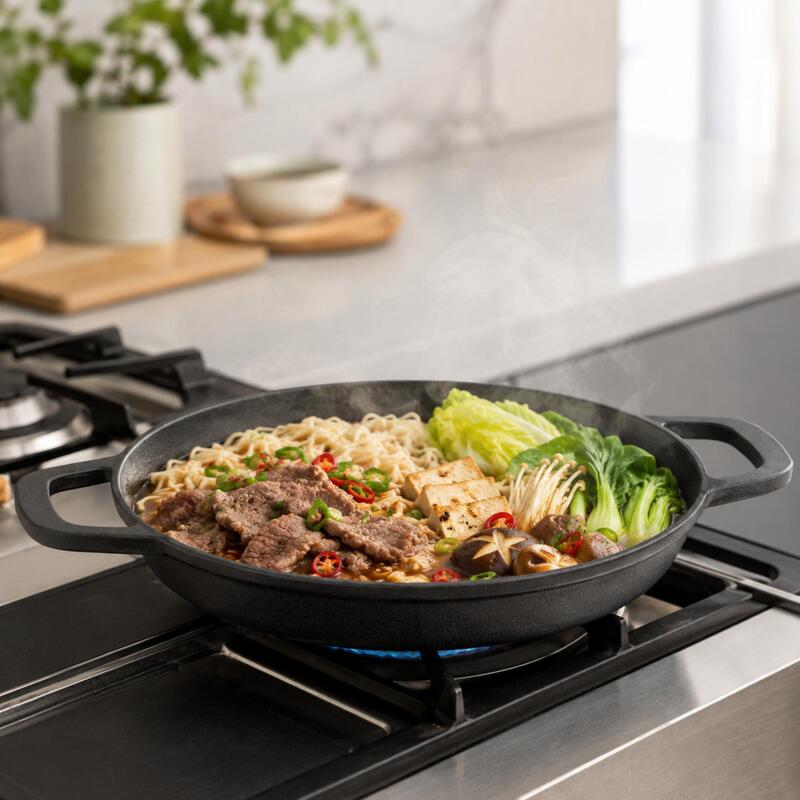 Korkmaz Casta 100% Cast Iron Frying Pan with Enamel Coating, Induction Compatible and Oven Safe