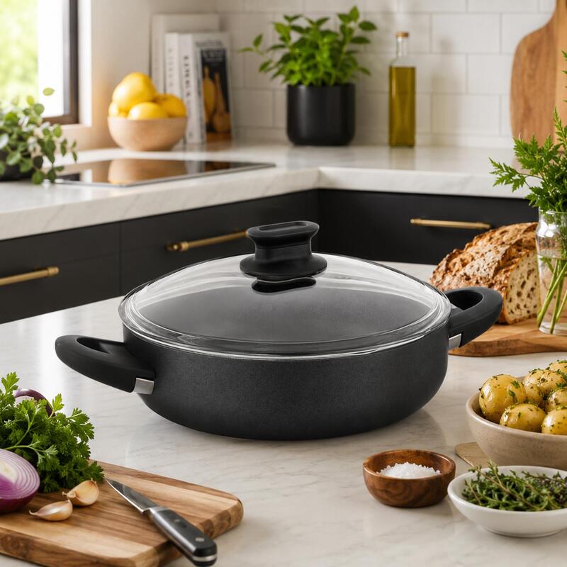 Korkmaz Lina Non-Stick Cooking Pot with Glass Lid, Gas Electric & Ceramic Hob Compatible