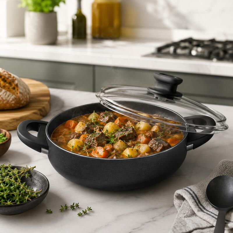 Korkmaz Lina Non-Stick Cooking Pot with Glass Lid, Gas Electric & Ceramic Hob Compatible