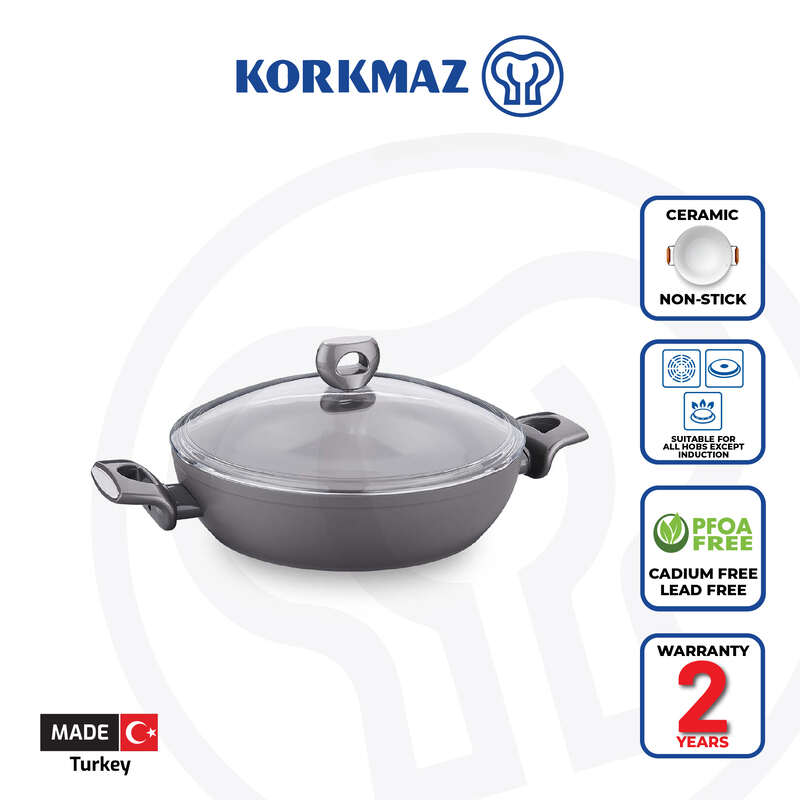Korkmaz Nora Non-Stick Ceramic Pot with Glass Lid | Multiple Sizes Available