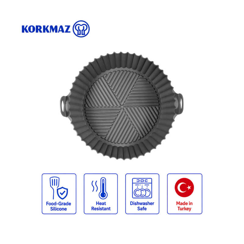 Korkmaz Round Reusable Silicone Air Fryer Liner with Handles