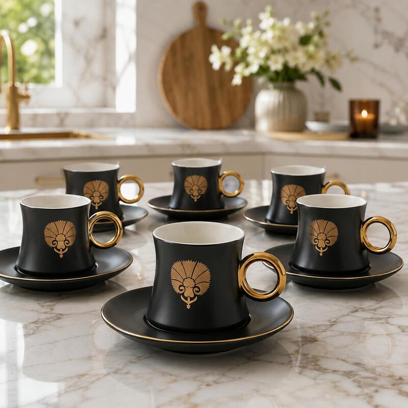 Korkmaz Freedom 6-Piece Turkish Coffee & Espresso Cup Set with Saucers