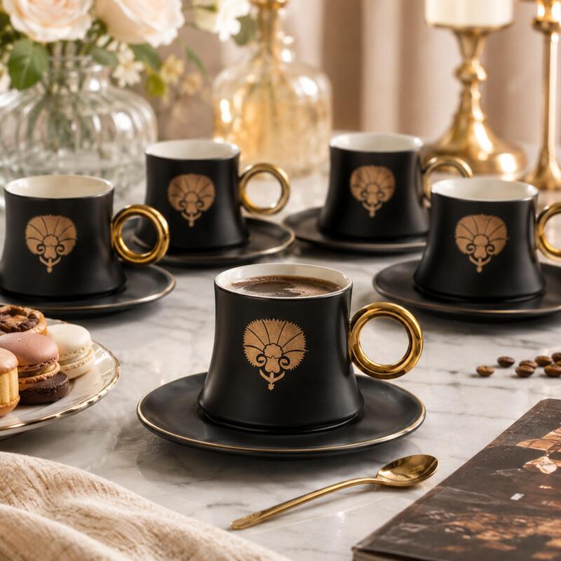 Korkmaz Freedom 6-Piece Turkish Coffee & Espresso Cup Set with Saucers