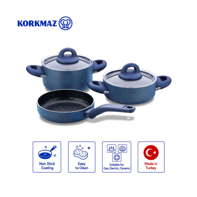 Korkmaz Bella 5-Piece Non-Stick Cookware Set with Pots, Lids & Frying Pan