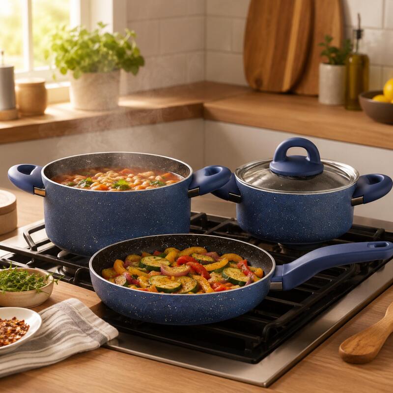 Korkmaz Bella 5-Piece Non-Stick Cookware Set with Pots, Lids & Frying Pan