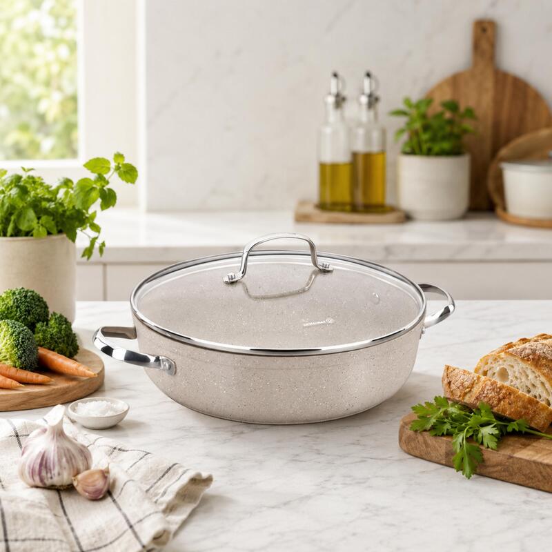 Korkmaz Granita Non-Stick Cooking Pot with Glass Lid, Induction Compatible
