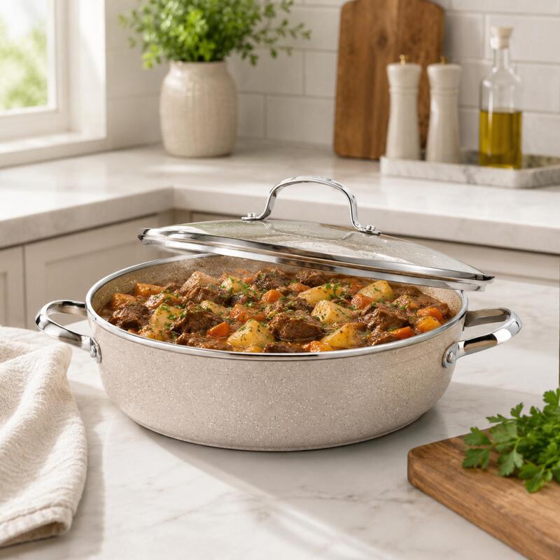 Korkmaz Granita Non-Stick Cooking Pot with Glass Lid, Induction Compatible