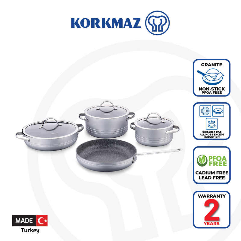 Korkmaz Linea Rosagold 7-Piece Non Stick Cookware Set with Glass Lid | Multiple Color Available