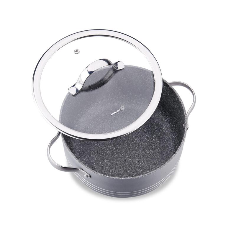 Korkmaz Linea 7-Piece Non-Stick Pots & Pans Cookware Set with Glass Lids