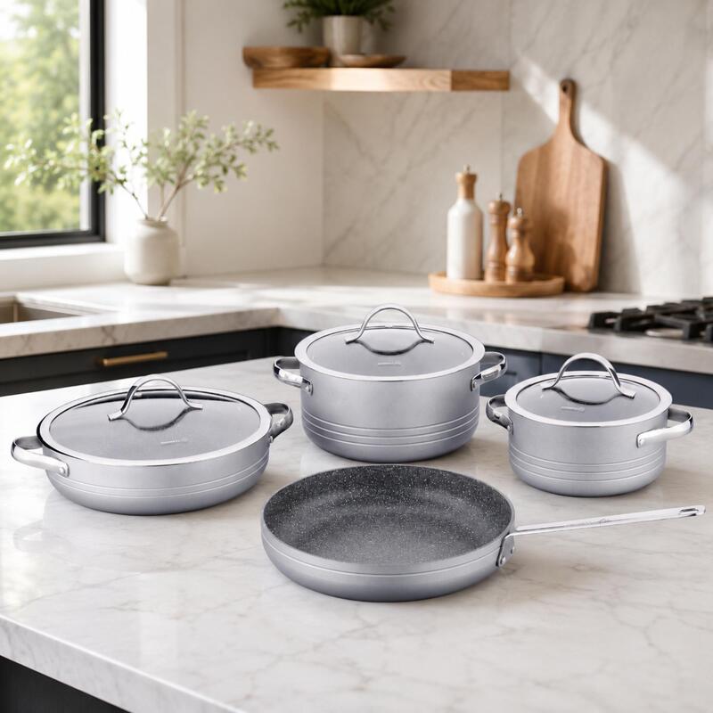 Korkmaz Linea 7-Piece Non-Stick Pots & Pans Cookware Set with Glass Lids