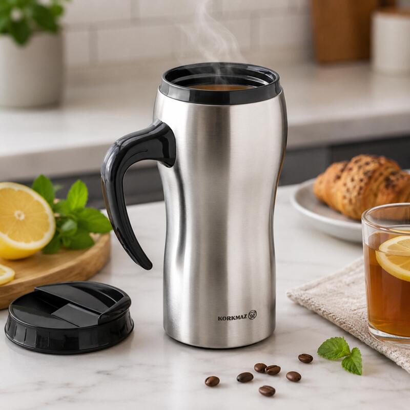 Korkmaz Comfort 500ml Stainless Steel Insulated Travel Coffee Mug with Handle