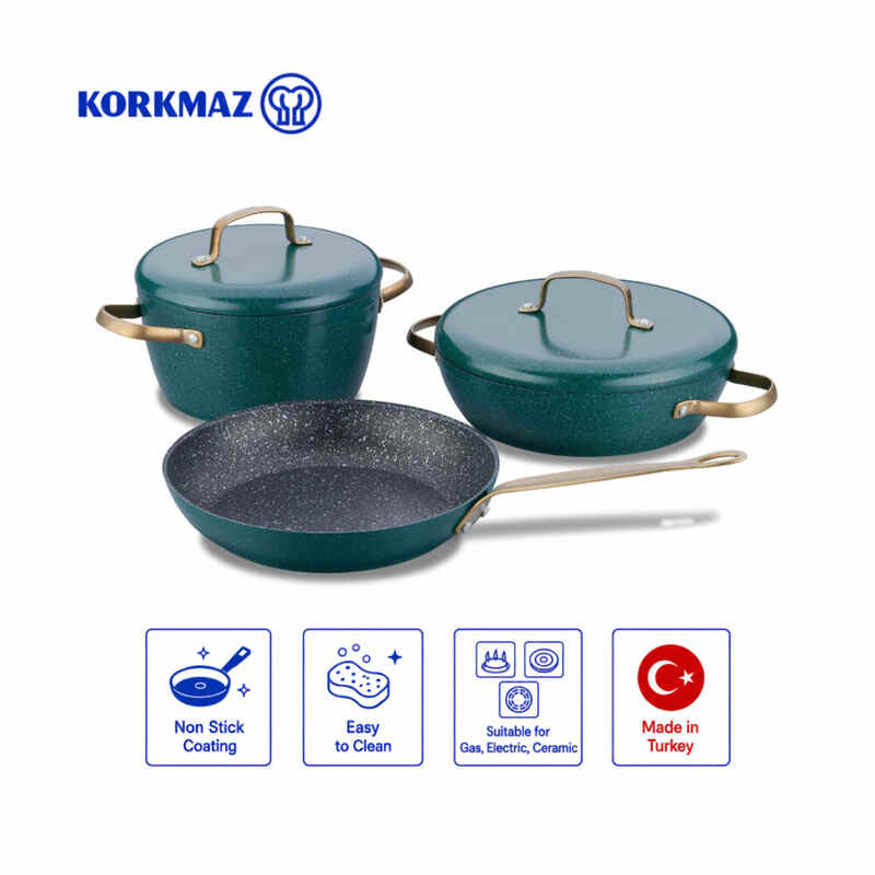 Korkmaz Vintage 5-Piece Non-Stick Cookware Set with Pots, Lids & Frying Pan