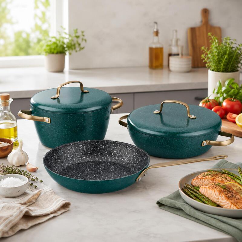 Korkmaz Vintage 5-Piece Non-Stick Cookware Set with Pots, Lids & Frying Pan