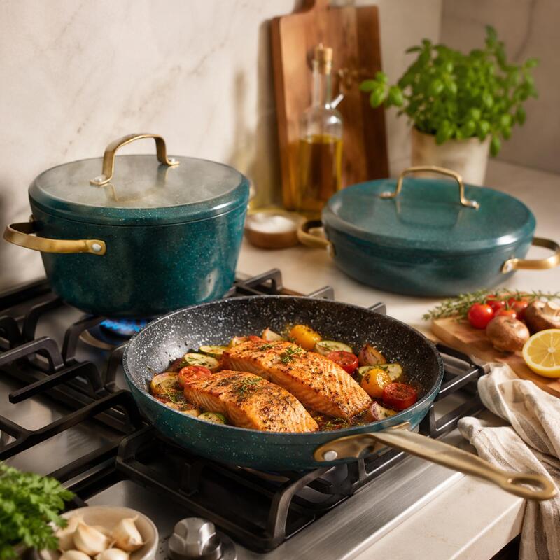 Korkmaz Vintage 5-Piece Non-Stick Cookware Set with Pots, Lids & Frying Pan