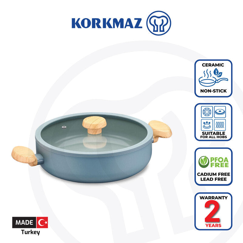 Korkmaz Mia Ceramic Non-Stick Cooking Pot – Induction Compatible, Mint Green, Glass Lid