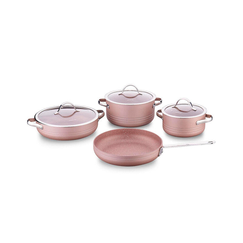 Korkmaz Linea Rosagold 7-Piece Non Stick Cookware Set with Glass Lid | Multiple Color Available