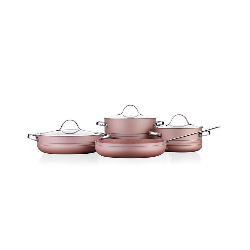 Korkmaz Linea Rosagold 7-Piece Non Stick Cookware Set with Glass Lid | Multiple Color Available