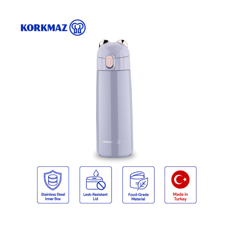 Korkmaz Bambino Plus 350ml Kids Insulated Water Bottle with One-Touch Leak-Resistant Lid