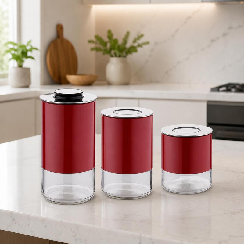 Korkmaz Stora Plus 3-Piece Dry Food Storage Canister Set with One-Touch Vacuum Lids